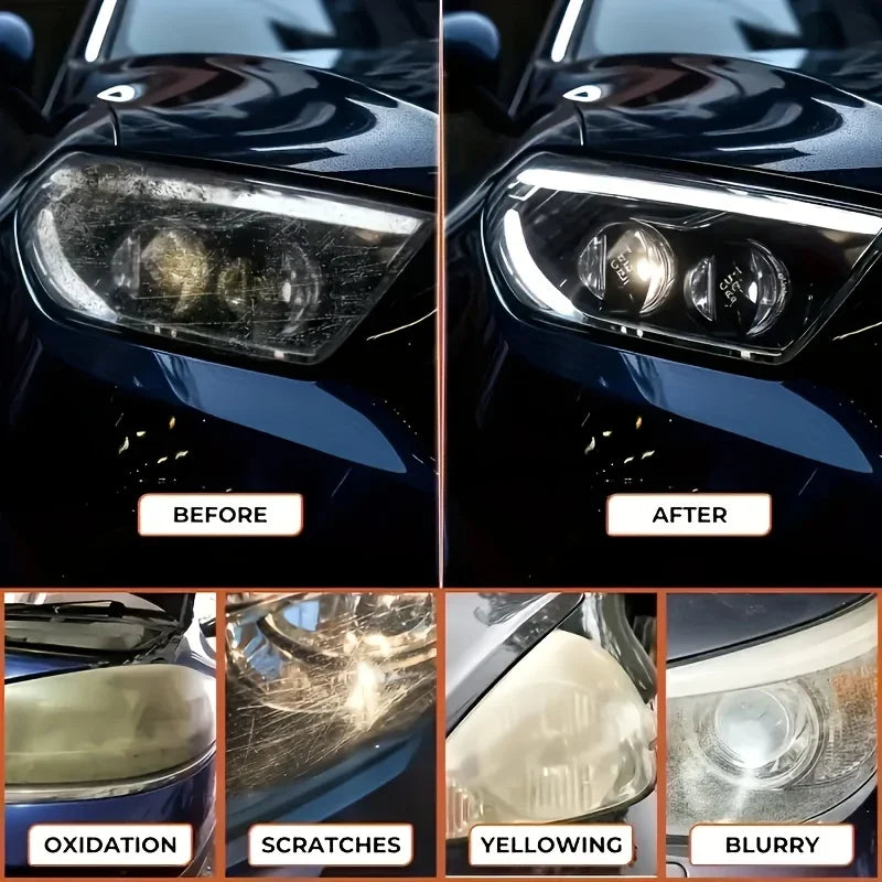 Car Headlight Restoration Kit - Polish &amp; UV Shield for Clear Lens