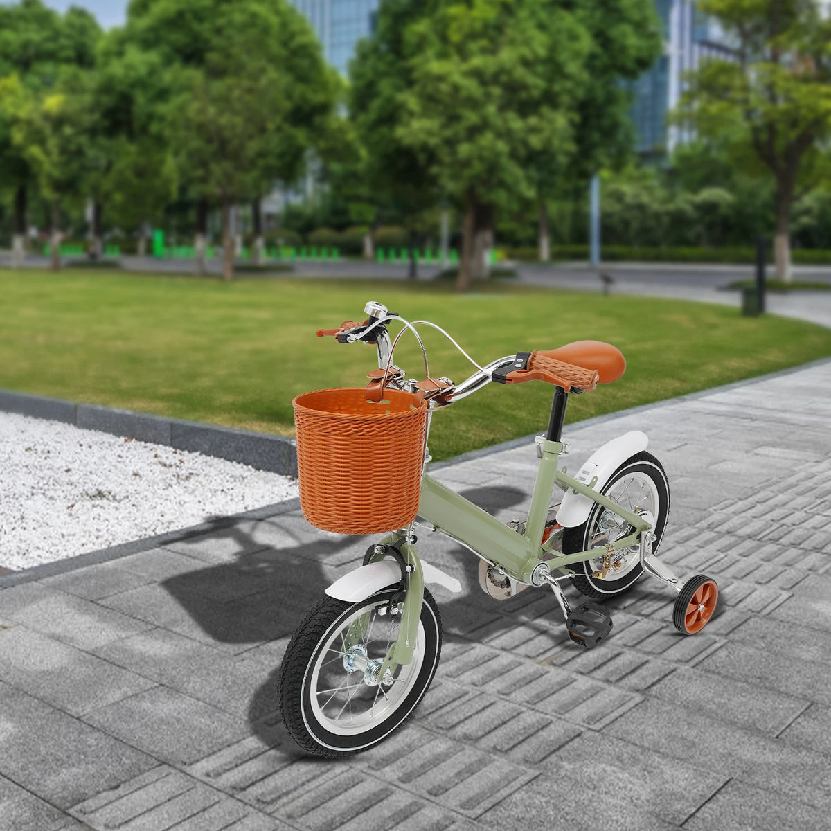 12 Inch Kids Bike w/Training Wheels+Basket, Dual Brakes Adjustable ...