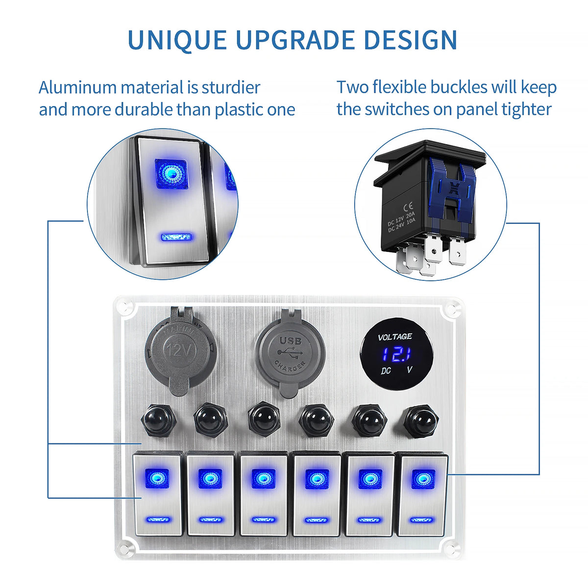 Premium 4/6 Gang Waterproof Switch Panel with Digital Voltmeter and Dual USB Ports