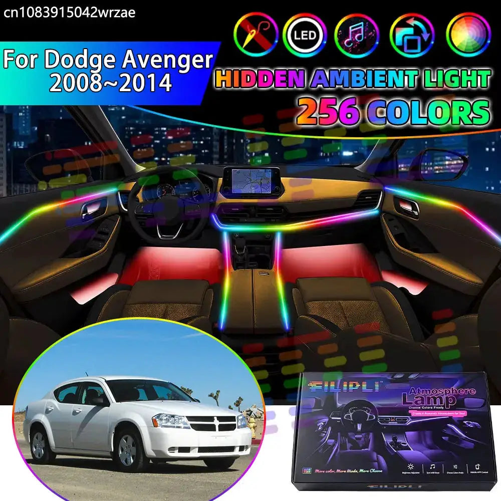 For Dodge Avenger 2008~2014 GTS RGB Car Interior Ambient Lights Strips Breathing Lighting Kit App Control LED strips Auto Parts by InterCyprus Trading Ltd