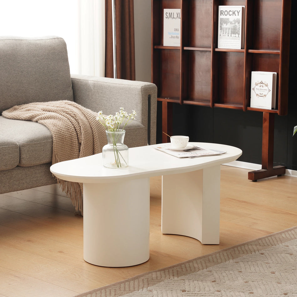 Trajna bela nepravilna kavna miza 100cm MDF pobarvana