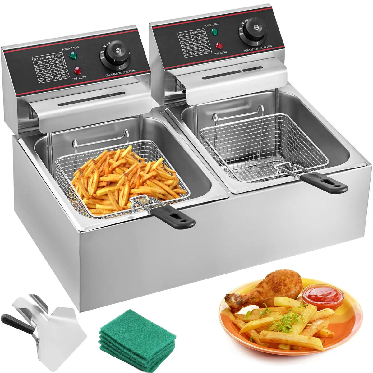 12L Dual Tank Electric Deep Fryer With Dual Basket And Lid 2 x 6L / Poland