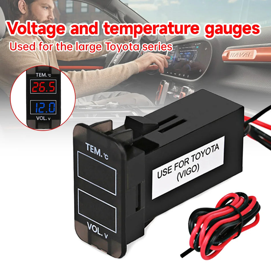12V/24V Arabalar için Çift Ekran Voltmetre ve Termometre Göstergesi, LED Dijital