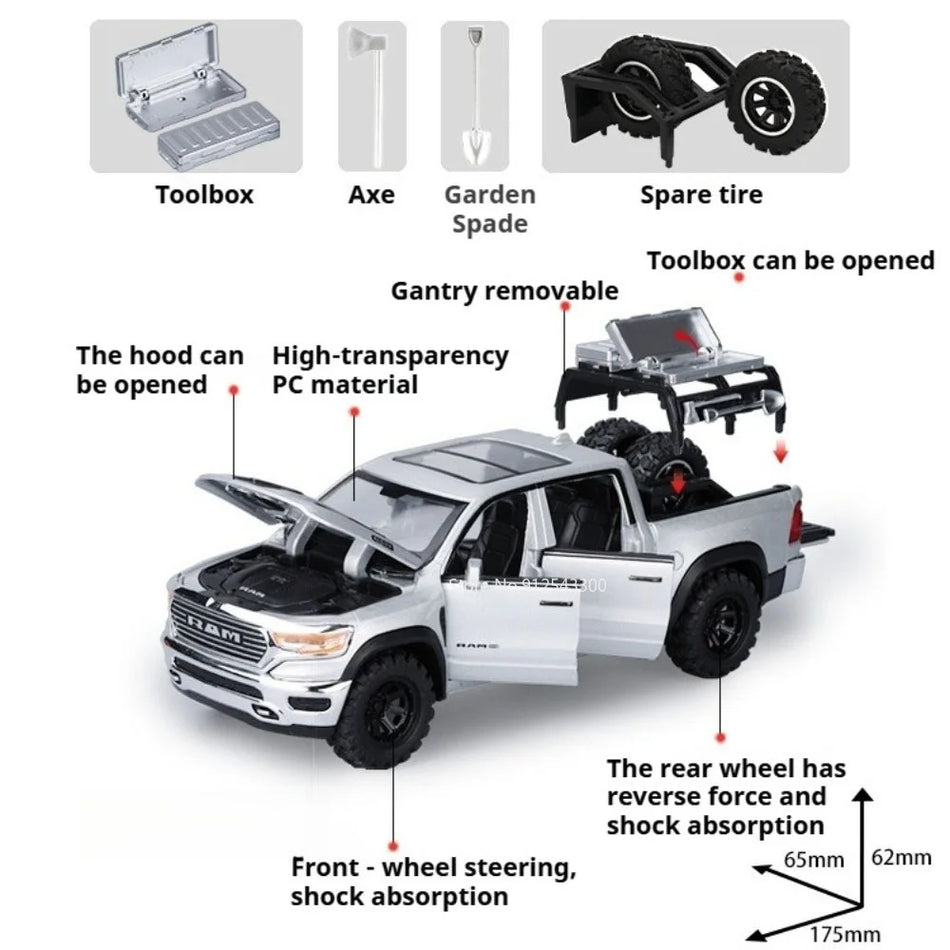 Modelo de coche de aleación de diecast para RAM Pickup, diversión todoterreno