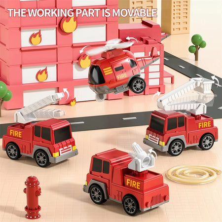 Friction Power 5-in-1 Carrier Truck &amp; Fire Engine Toy Set for Toddlers