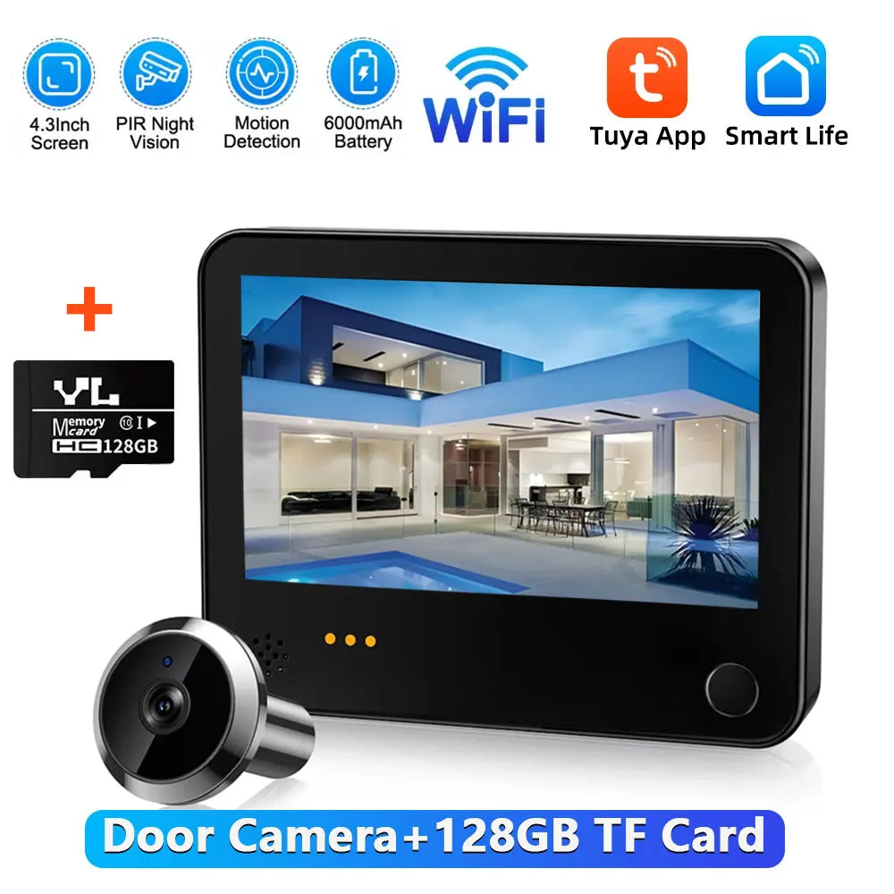 Awapow Tuya WiFi Door Camera &ndash; PIR Motion Detection Door Camera 128G / with EU Plug