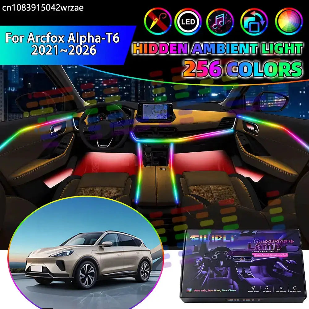 For Arcfox Alpha-T6 2021~2026 RGB Car Interior Ambient Lights Strips Breathing Lighting Kit App Control LED strips Auto Parts by InterCyprus Trading Ltd