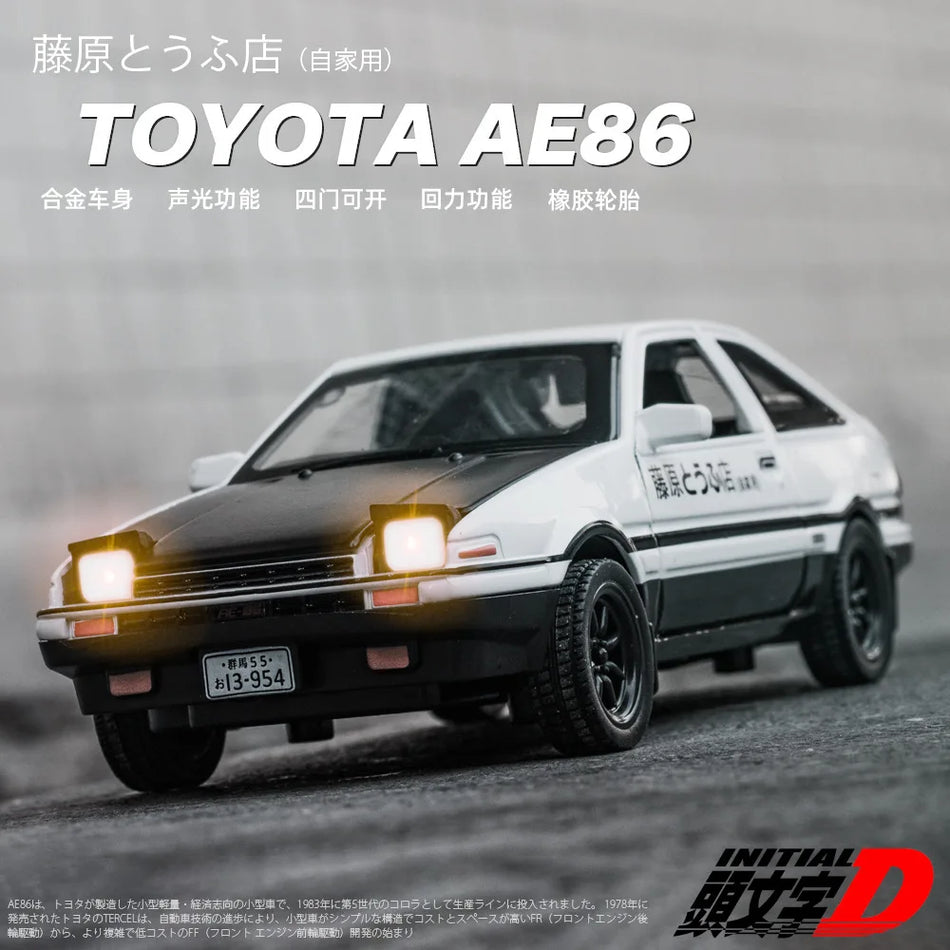 1/32 Diecast Alloy AE86 Initial D Model Car With Sound And Light, Doors Open