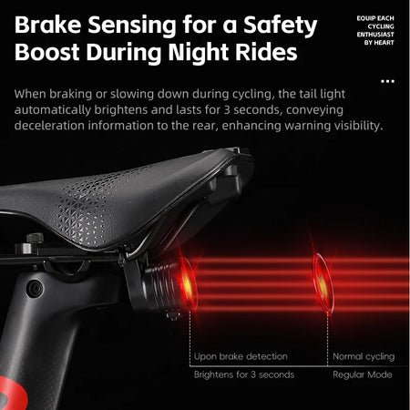 WEST BIKING Smart Brake Sensing Bike Tail Light with Type-C Charging