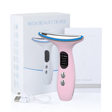 PASTSKY EMS Neck &amp; Face Beauty Massager with LED Photon Therapy Pink / CHINA