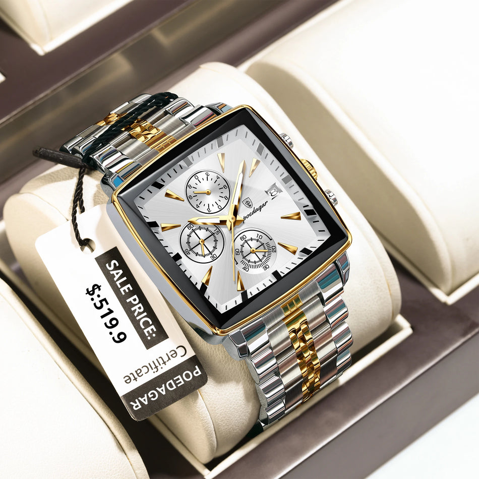Heren Chronograaf Horloge, RVS, Waterdicht, Luminous Datum