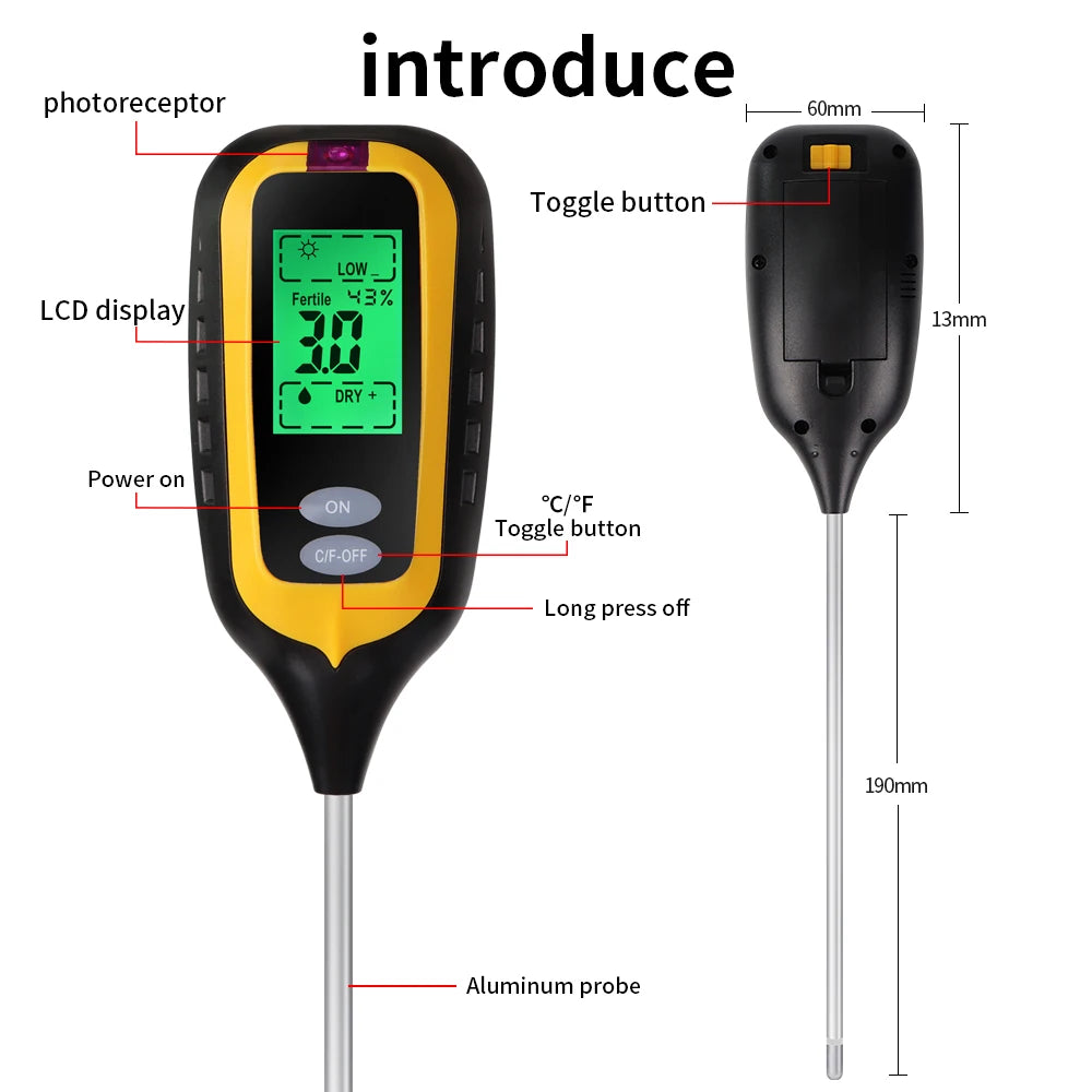 LCD Backlight Soil Tester &ndash; Multifunctional 6 in 1 Soil Analyzer Yellow