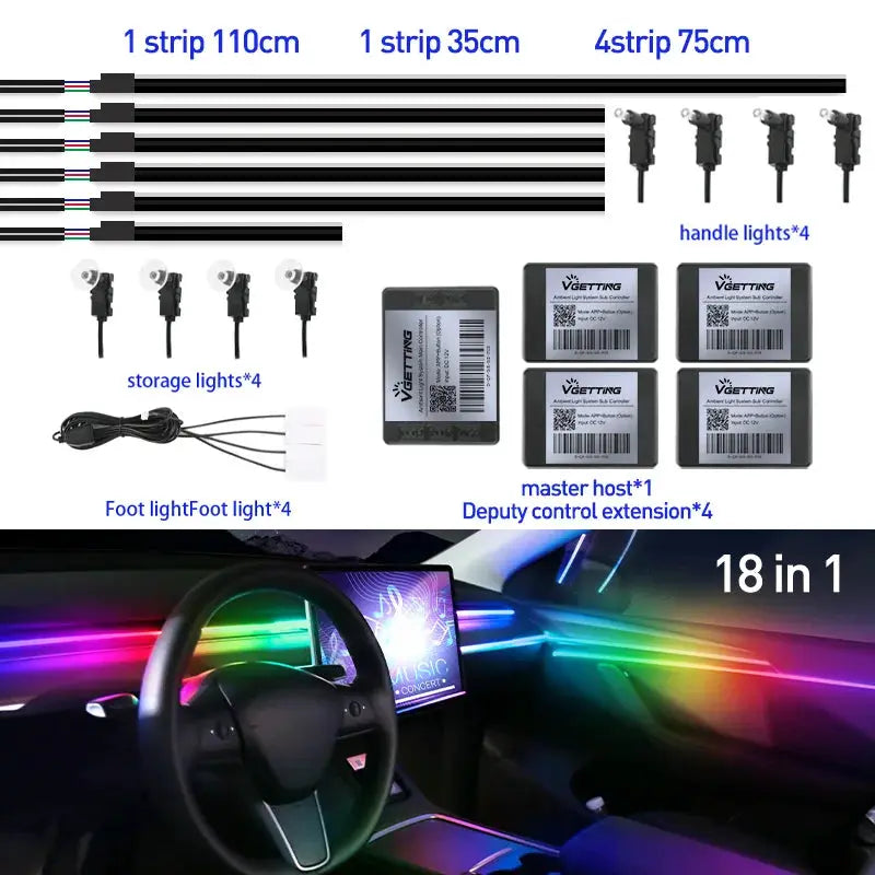 Full Color Streamer Car Ambient Lights RGB 64 Color Universal LED Interior Hidden Acrylic Strip Symphony Atmosphere Lamp by InterCyprus Trading Ltd