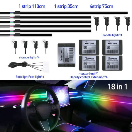 Full Color Streamer Car Ambient Lights RGB 64 Color Universal LED Interior Hidden Acrylic Strip Symphony Atmosphere Lamp by InterCyprus Trading Ltd