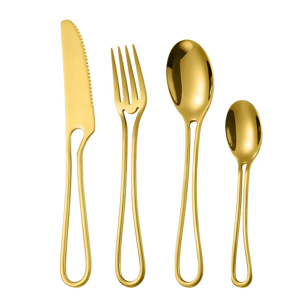 4Pcs Hollowed Out Handle Dinnerware Set &ndash; Eco-Friendly Stainless Steel Flatware Gold