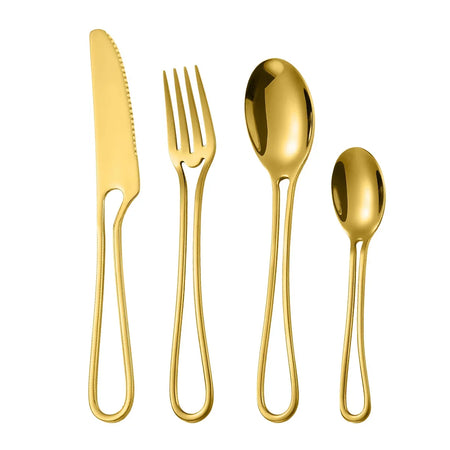4Pcs Hollowed Out Handle Dinnerware Set &ndash; Eco-Friendly Stainless Steel Flatware Gold
