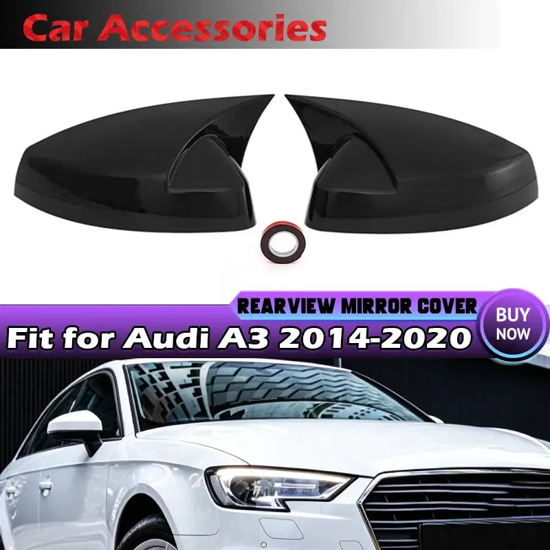 Rearview Mirror Cover Set Glossy Black for Audi A3 S3 RS3 2013-2020 by InterCyprus Trading Ltd