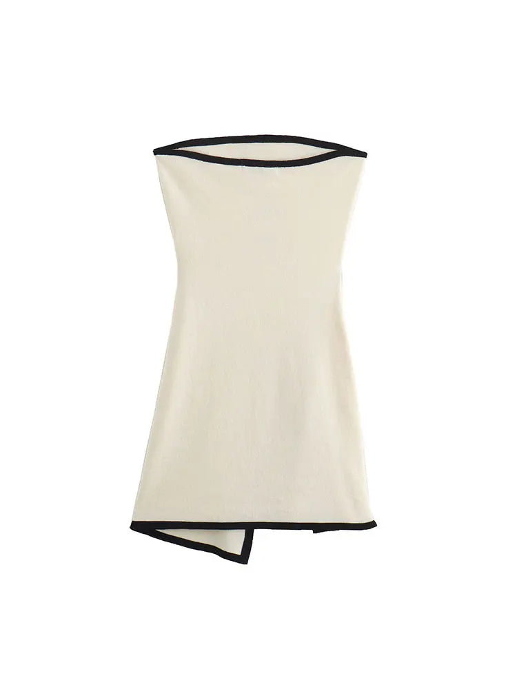Contrasting Backless Knitted Mini Dress for Women