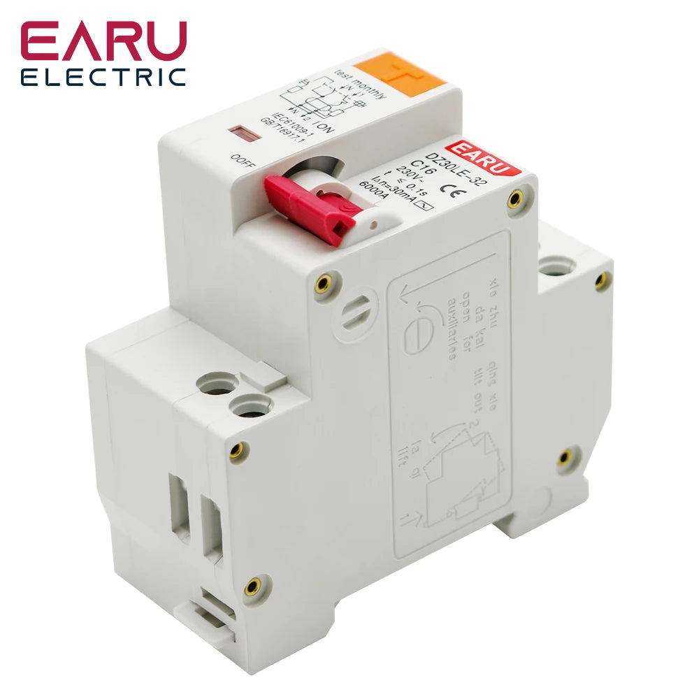 EARUELETRIC 230V 1P+N RCBO MCB with Overload &amp; Short Circuit Protection, 6-63A