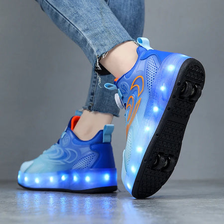 LED Glowing Kids Walking Shoes with Inline Skate Capability