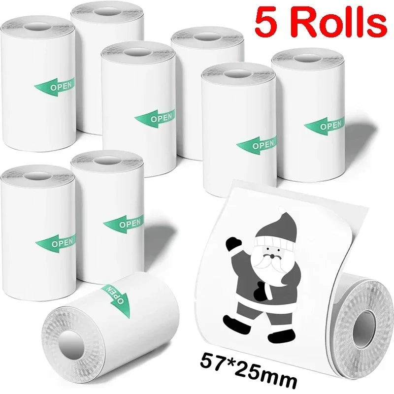 Mini Printer Sticker Paper 57x25MM - 1/3/5 Rolls for Instant Cameras
