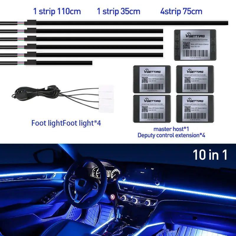 Full Color Streamer Car Ambient Lights RGB 64 Color Universal LED Interior Hidden Acrylic Strip Symphony Atmosphere Lamp by InterCyprus Trading Ltd