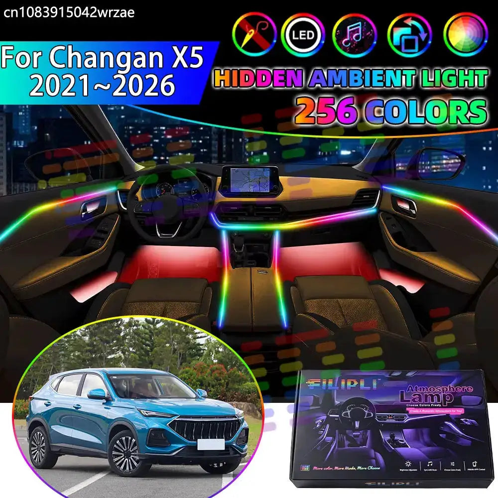 For Changan X5 2021~2026 PLUS Oshan Volga RGB Car Interior Ambient Lights Strips Breathing Lighting Kit App Control LED strips by InterCyprus Trading Ltd