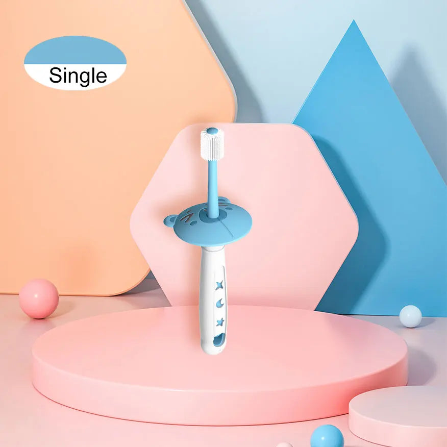 360 Degree Soft Silicone Baby Toothbrush for Children Aged 0-6 Years Tide blue