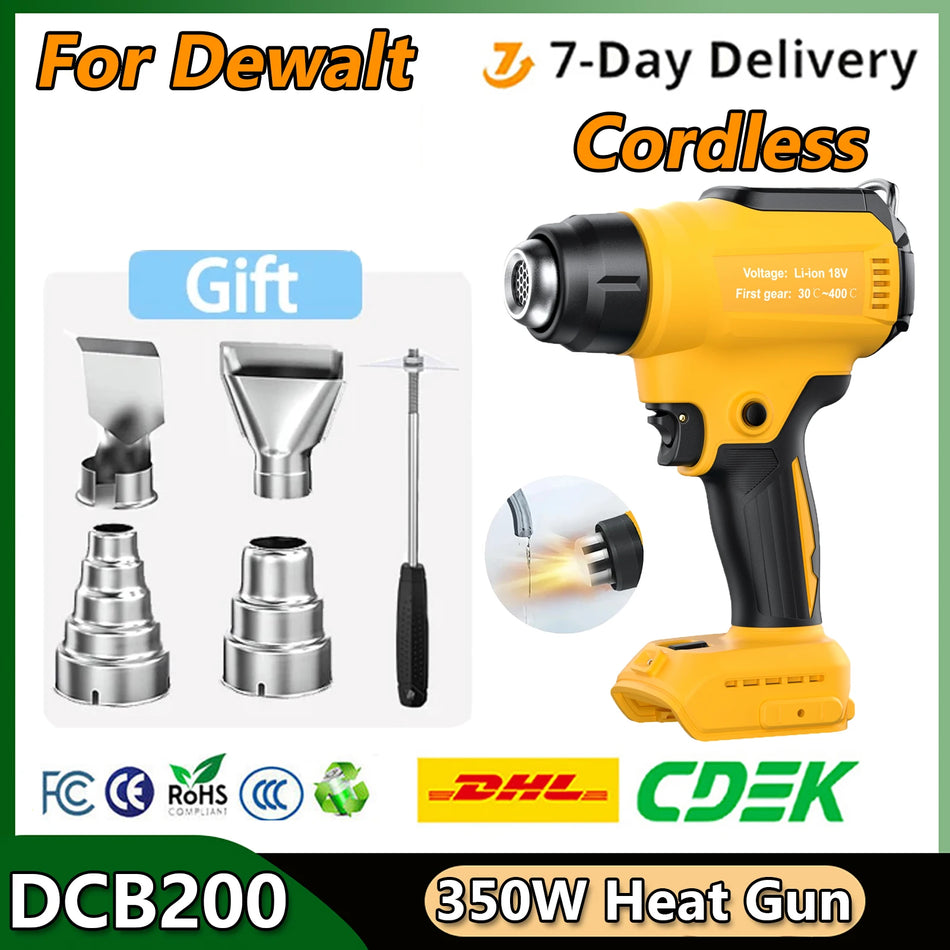 Cordless 350W Heat Gun for Dewalt 20V Battery, Adjustable 122-990 F, Portable
