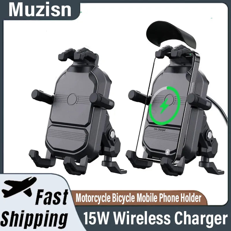 Βάση Κινητού για Τιμόνι Μοτοσυκλέτας με Ασύρματο Φορτιστή 15W, Αντι-κρούση