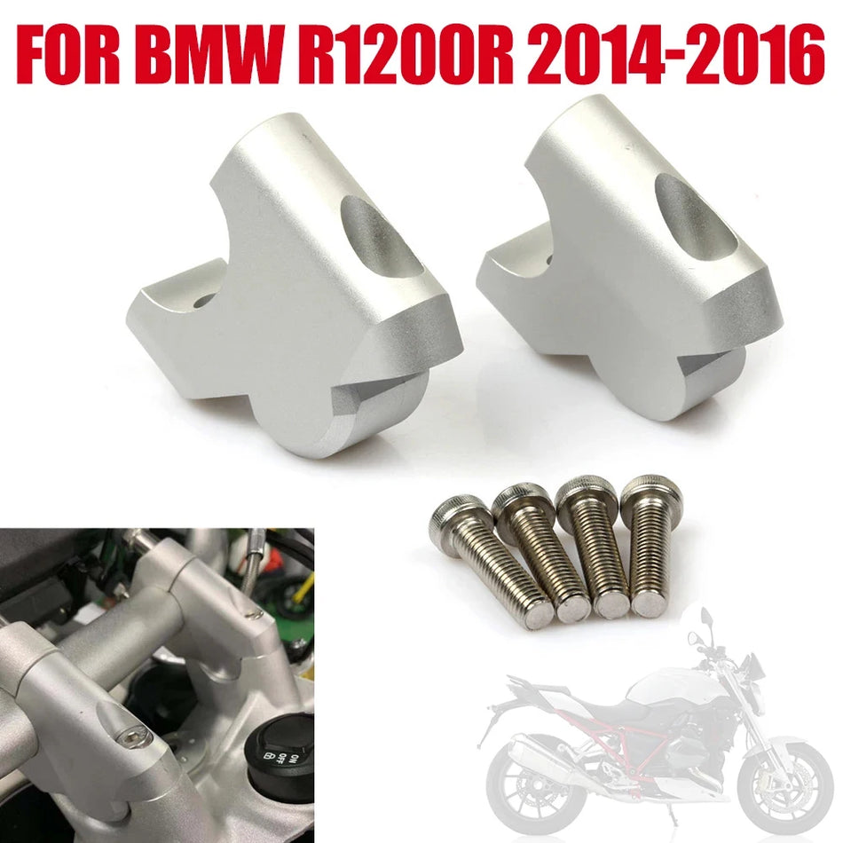 BMW R1200R rialzi manubrio, supporti in alluminio anodizzato CNC, argento
