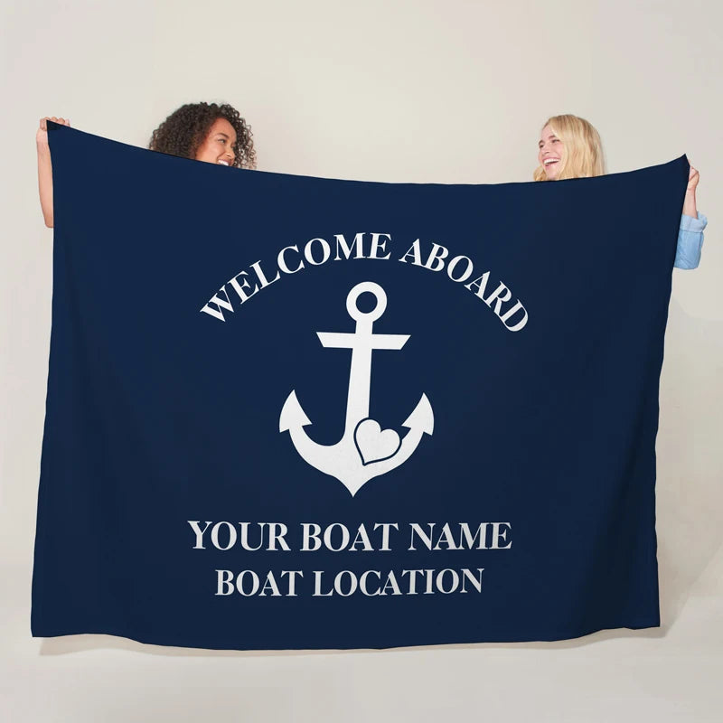 Custom Boat Name Blanket - Personalized Nautical Decor Gift