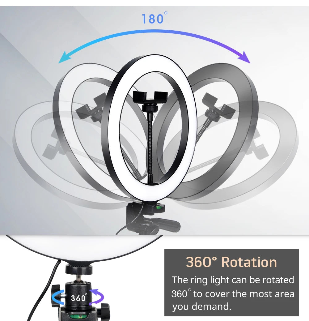 Professional Tripod with LED Ring Light for Phone and Camera