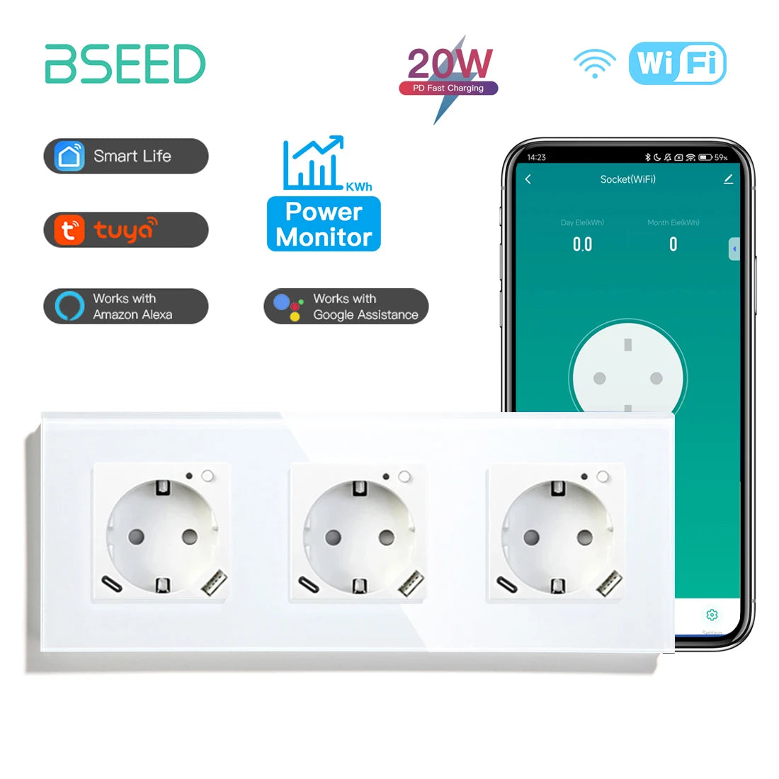 BSEED Smart Wifi Wall Socket 228mm White / EU