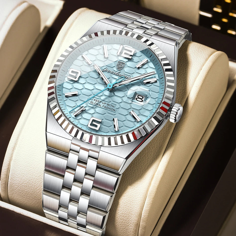 Waterproof Luminous Date Stainless Steel Quartz Men's Watch with Box