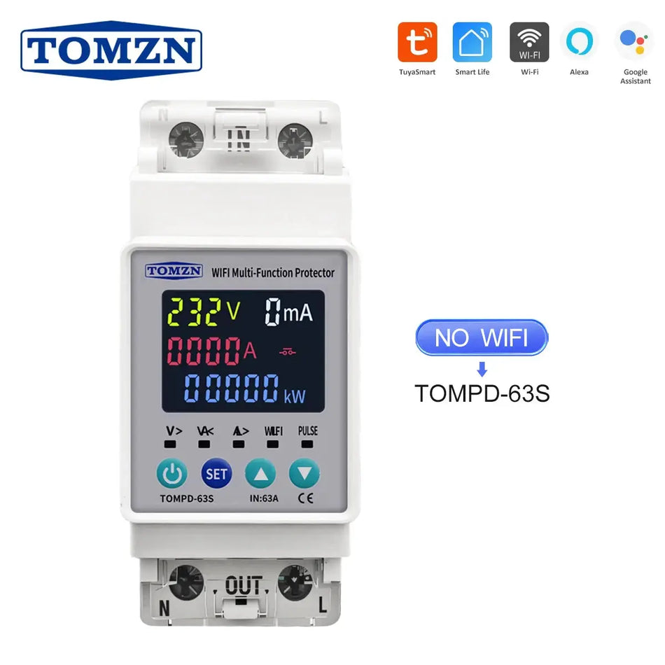TOMZN 2P 63A AC 110V 230V TUYA WIFI Smart Switch kWh Metering Circuit Breaker Timer with Voltage Current and Leakage Protection by InterCyprus Trading Ltd