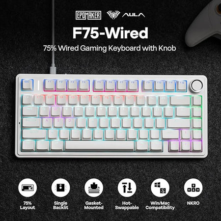 Aula F75 Wired Gaming Keyboard &ndash; RGB Backlight With Knob