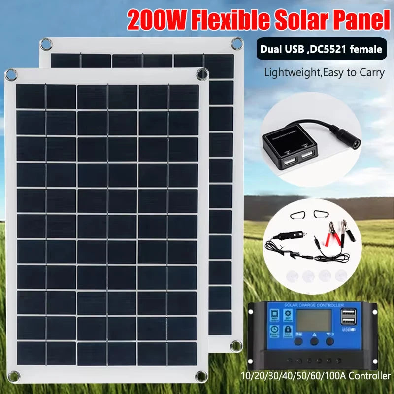 200W Solar Panel Kit 18V &ndash; Dual USB Output For Camping