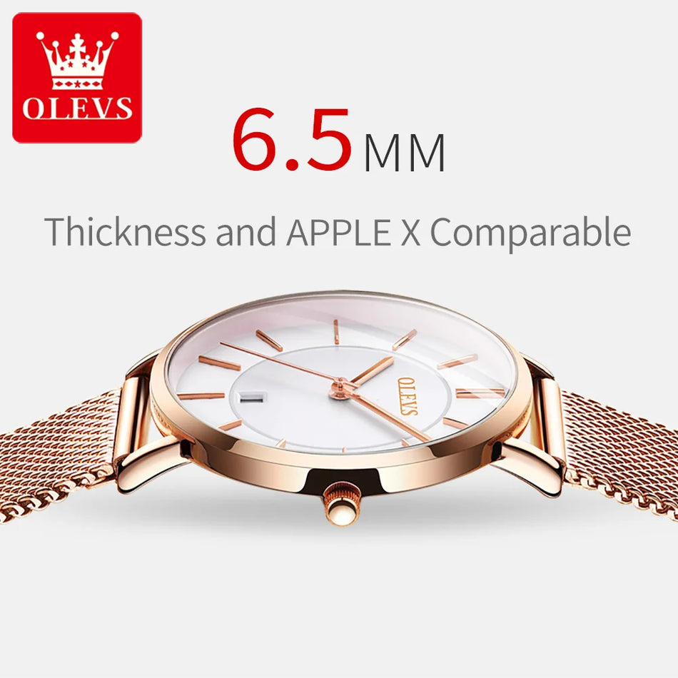 🟠 Olevs Watch Women Women Rose Gold Top Brand Luxury Japan Movement Quartz Ultra Thin Ladies Watch Calendar Calendar Date Collece Watch