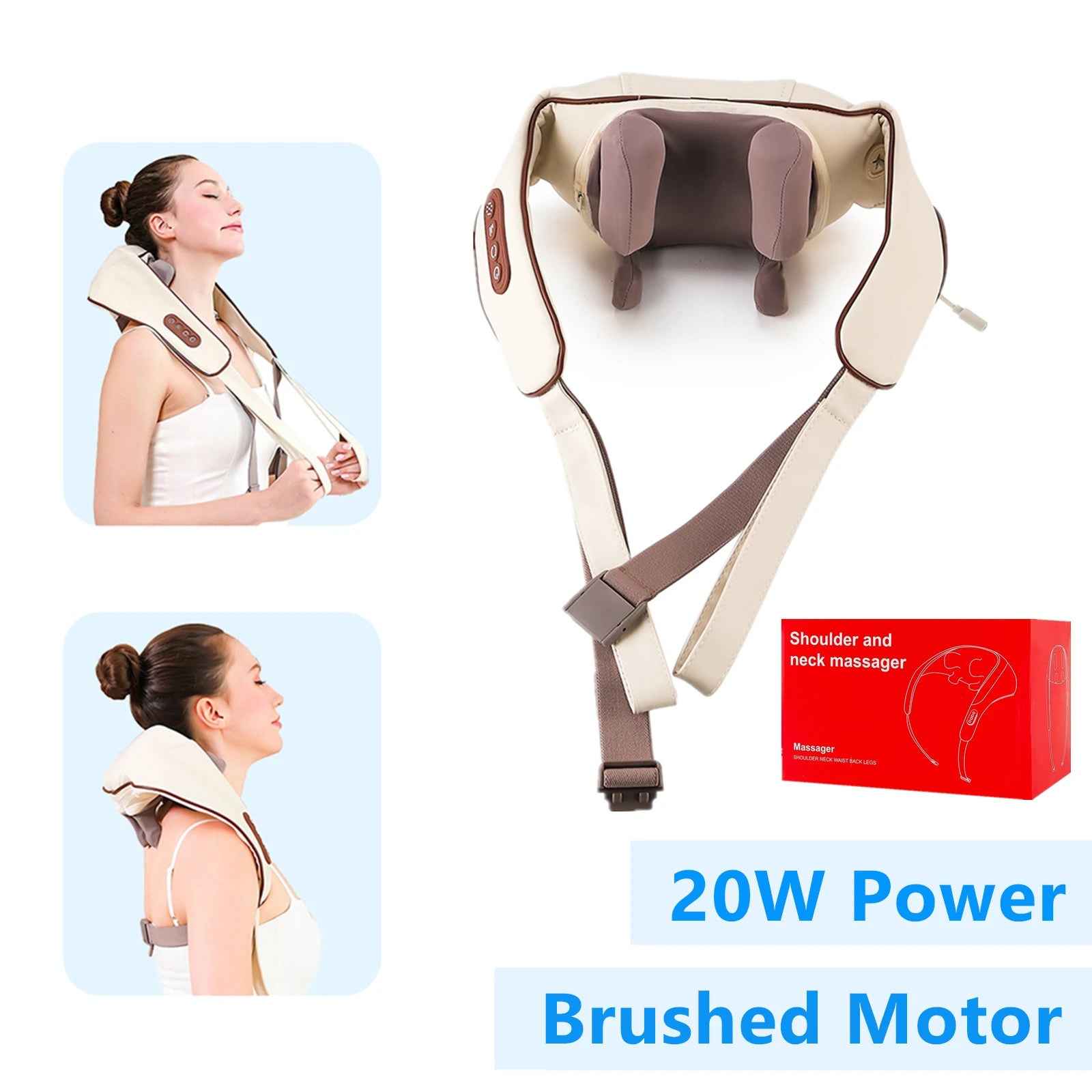 Foreverlily 26W Neck And Shoulder Massager &ndash; Powerful Wireless Kneading Comfort 20W-Brown