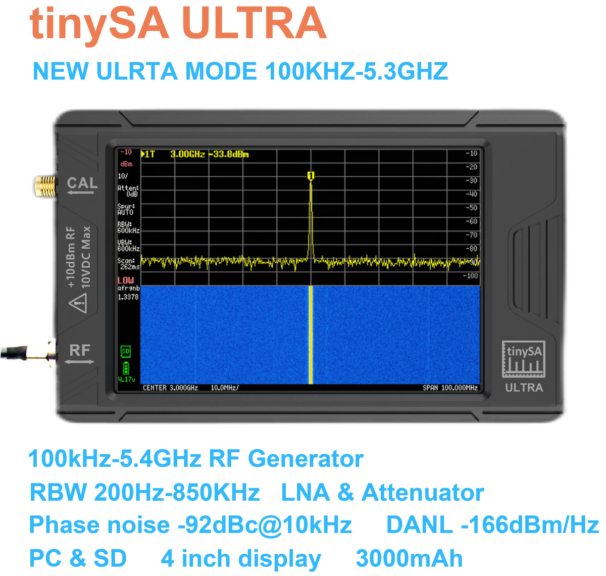 TinySA ULTRA Spectrum Analyzer &ndash; 4-Inch Touch Screen