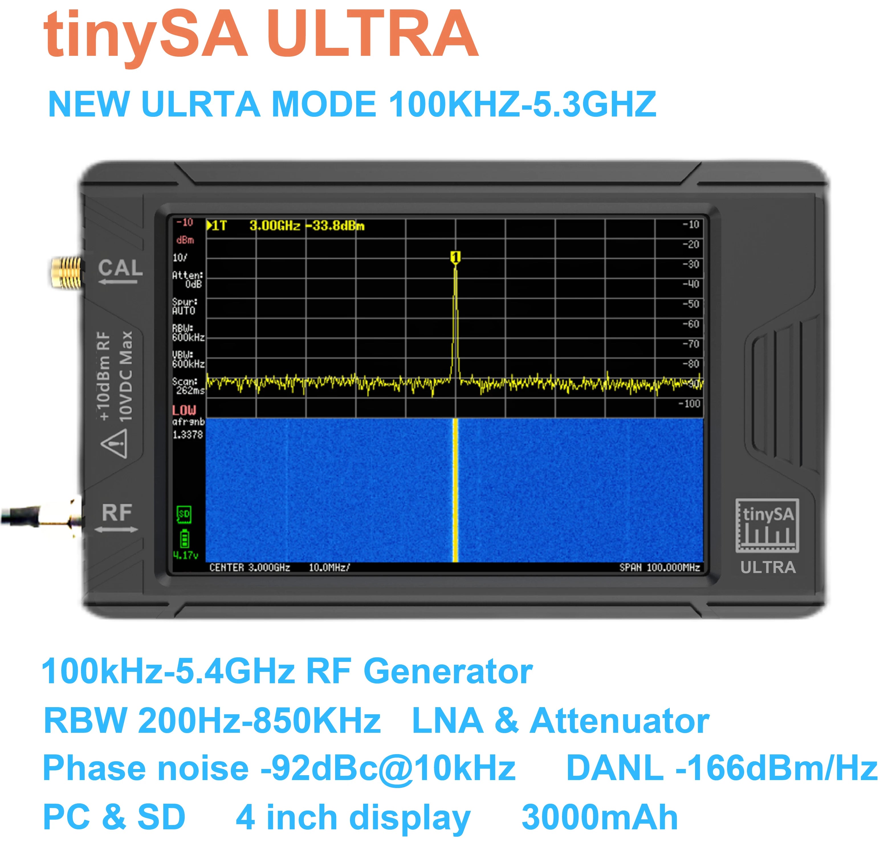 TinySA ULTRA Spectrum Analyzer &ndash; 4-Inch Touch Screen
