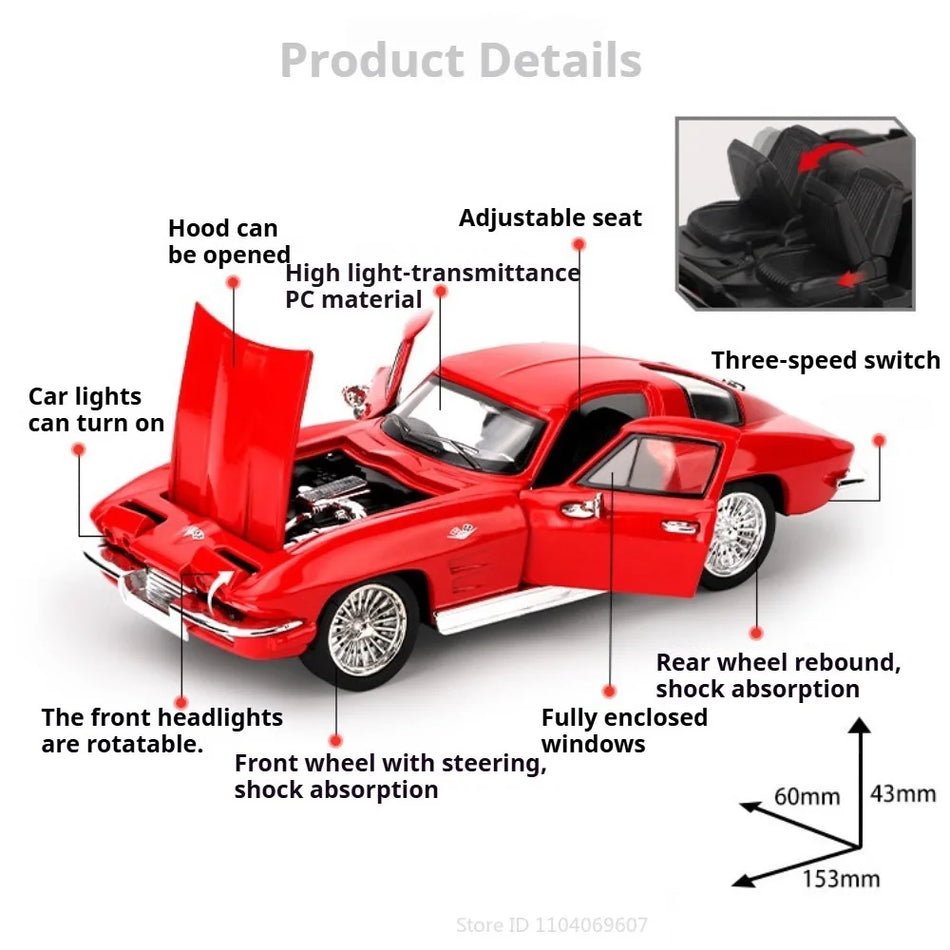 1:32 Merilo C8 GT3 Diecast Avtomobilski Model z Zvokom, Lučmi, Odvlečnimi Vrati