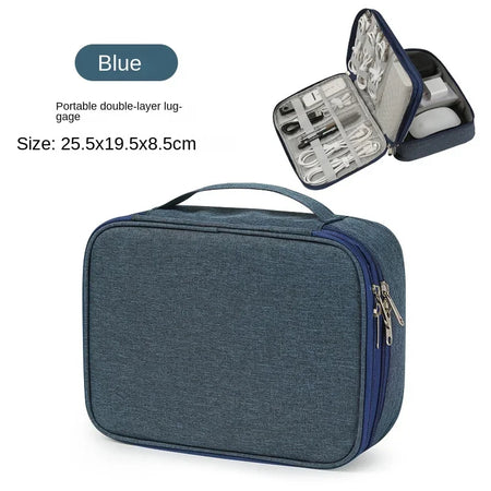 Portable USB Data Line Charger Storage Bag &ndash; Waterproof Bag Double layer blue