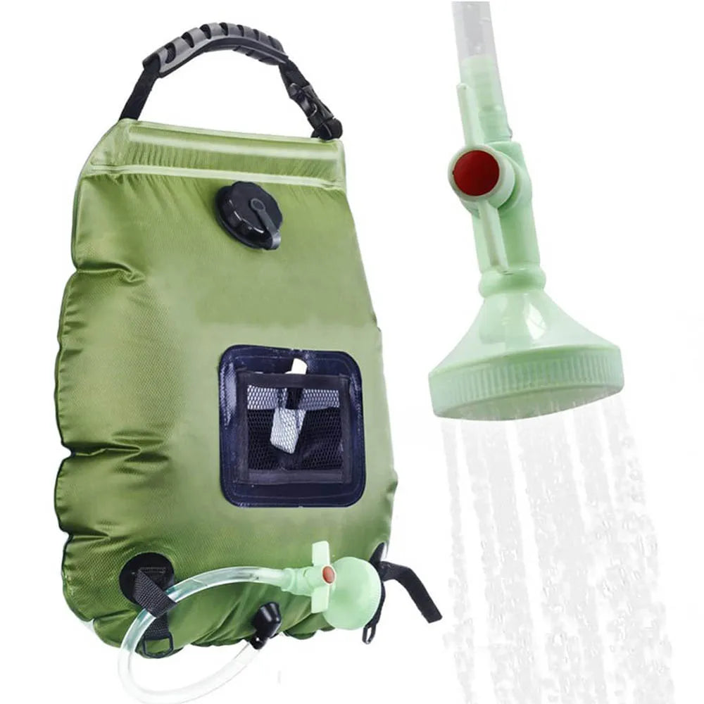 Solar Shower Bag 20L Outdoor Camping - Heats to 45&deg;C, Includes Hose &amp; Shower Head