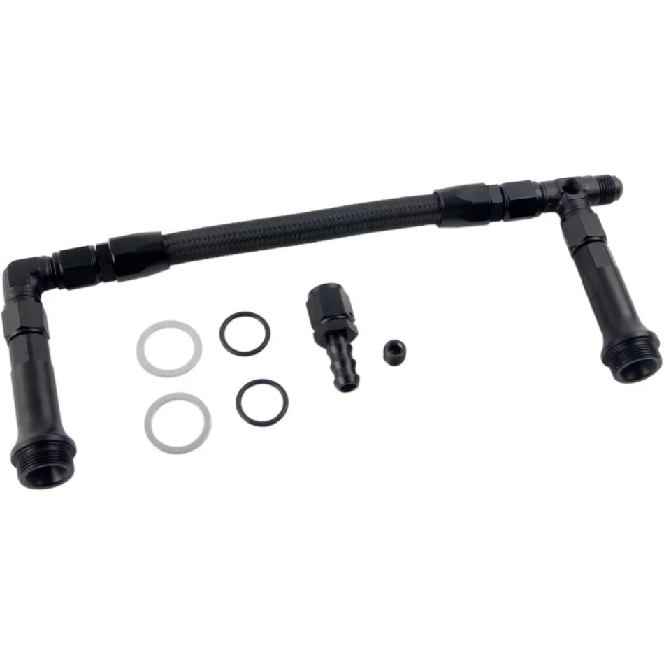 VOLM Universal Carburetor Dual Inlet Kit, Stainless Steel Braided AN6 Dual Feed