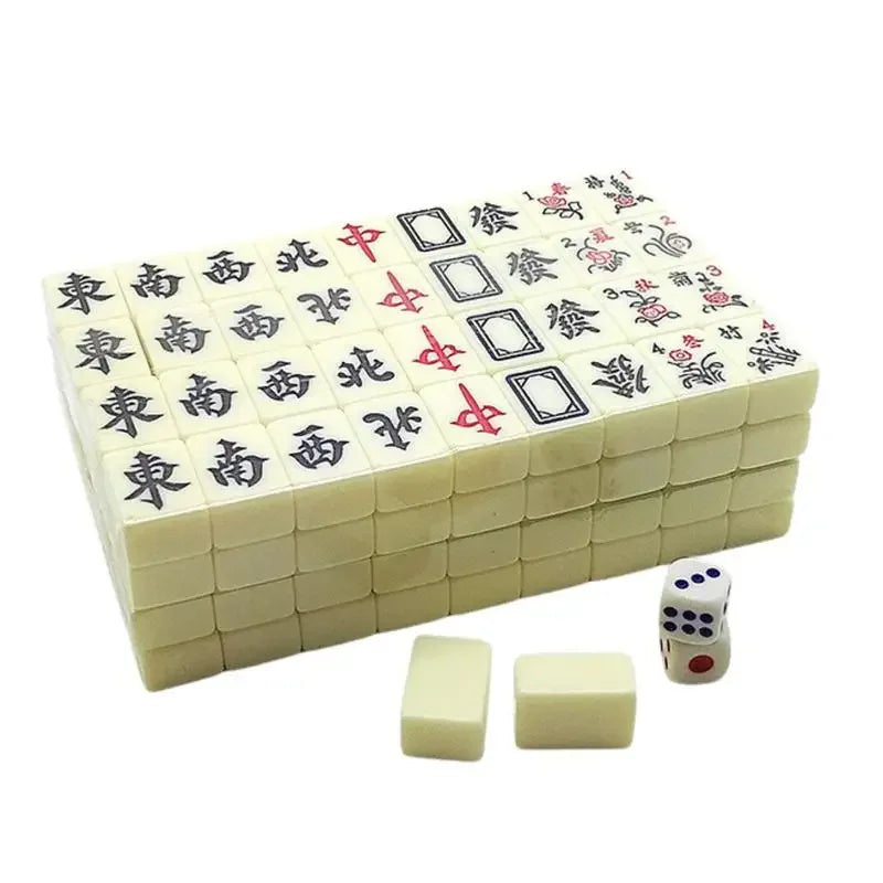 Chinese Mahjong Set 144 White Engraved Mini Tiles - Fun Time