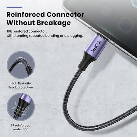 TOPK 3A Micro USB Type C Phone Charger Charging Cable Quick Charge Mobile Phone Cables Wire for Xiaomi Redmi Note 10 9 by InterCyprus Trading Ltd