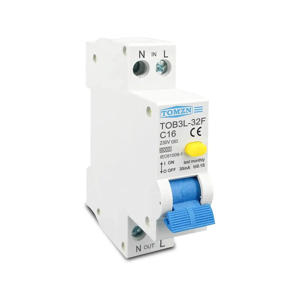 TOMZN TOB3L-32F 18MM RCBO 6A 10A 16A 20A 25A 32A 1P+N Residual Current Circuit Breaker With Over Current And Leakage Protection by InterCyprus Trading Ltd