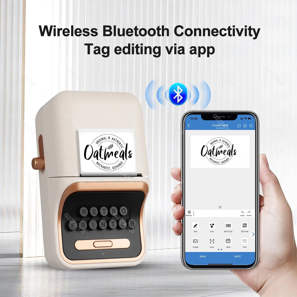 Etiķešu printeris ar Bluetooth, līmējošs papīra ruļļi, bezvadu mājai un birojam
